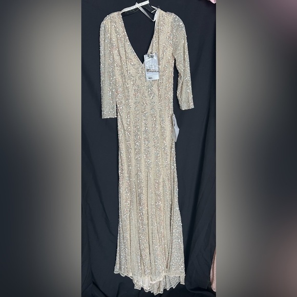 Mac Duggal 4247 / 4247D NWT Three-Quarter Sleeve Embellished Gown in Nude - Picture 4 of 6